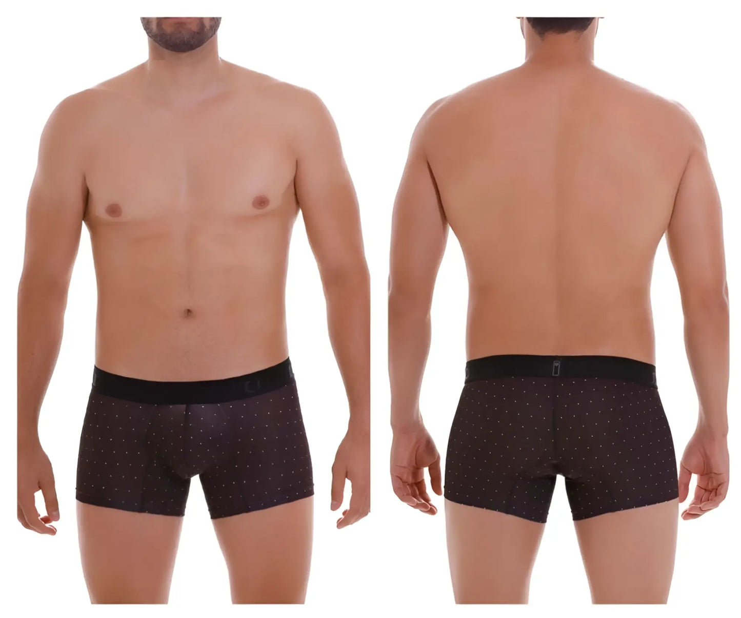 Black unico 22110100103 astros trunks boxer briefs with subtle light dot pattern and solid black waistband