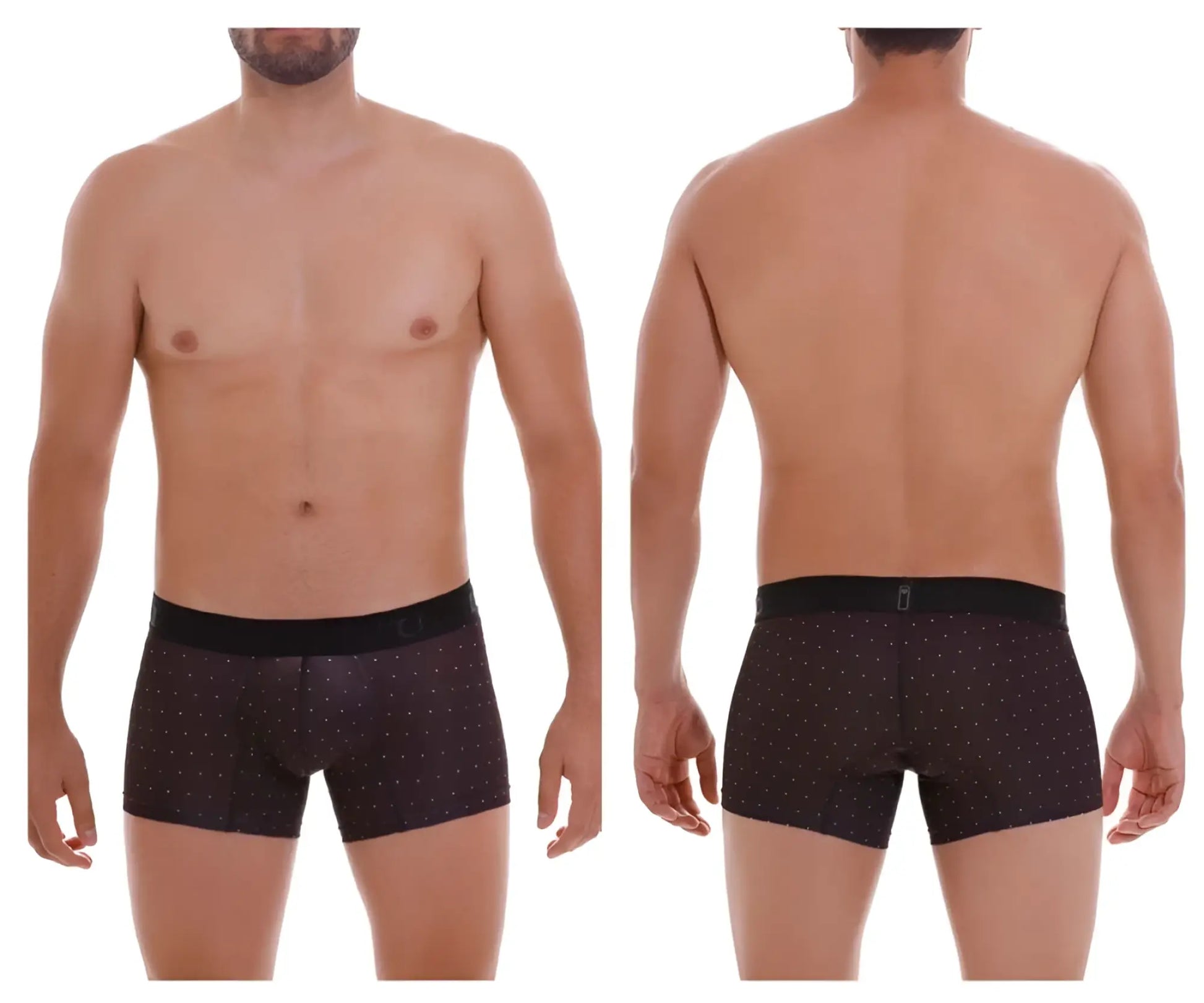 Black unico 22110100103 astros trunks boxer briefs with subtle light dot pattern and solid black waistband