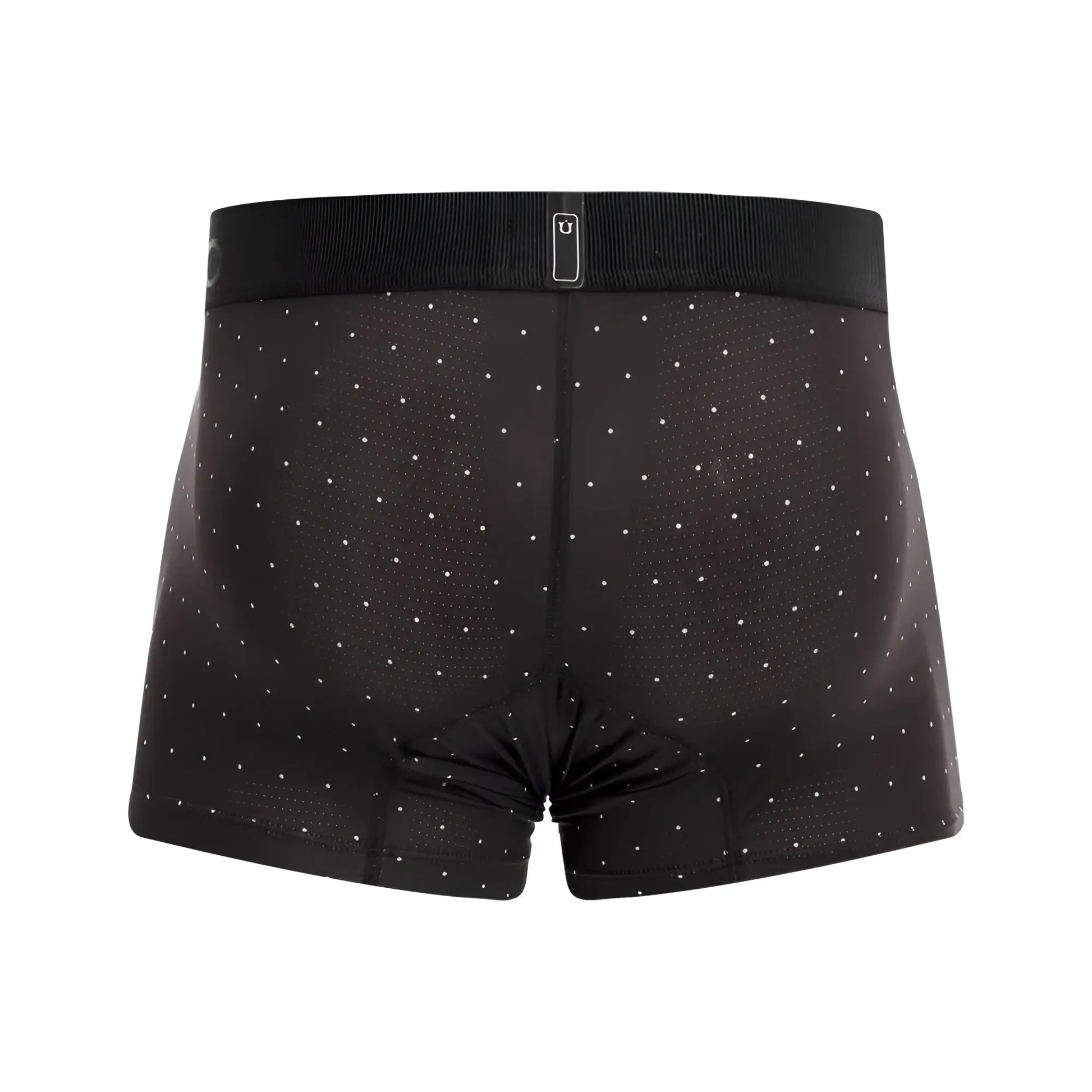 Black unico 22110100103 astros trunks boxer briefs with white dot pattern and ribbed waistband with logo in black