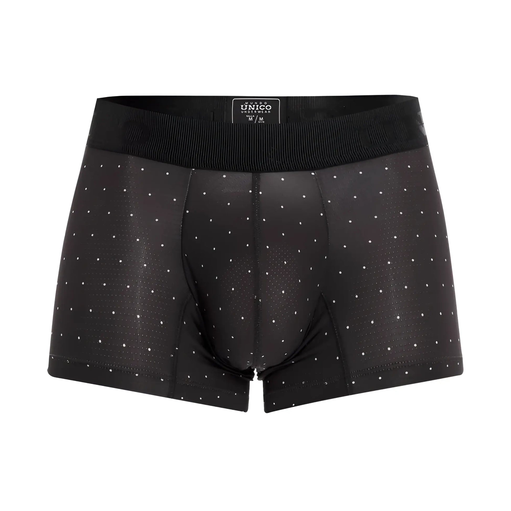 Black unico 22110100103 astros trunks boxer briefs with white polka dots and textured mesh details in color 90-black