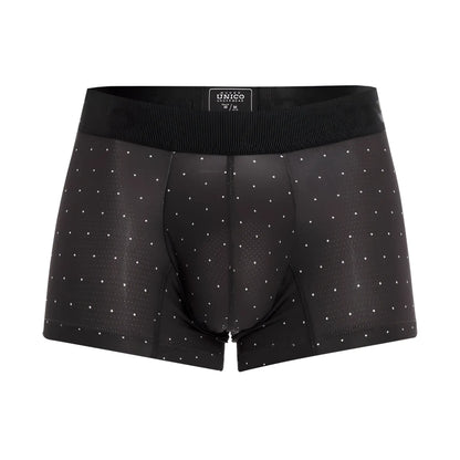 Black unico 22110100103 astros trunks boxer briefs with white polka dots and textured mesh details in color 90-black