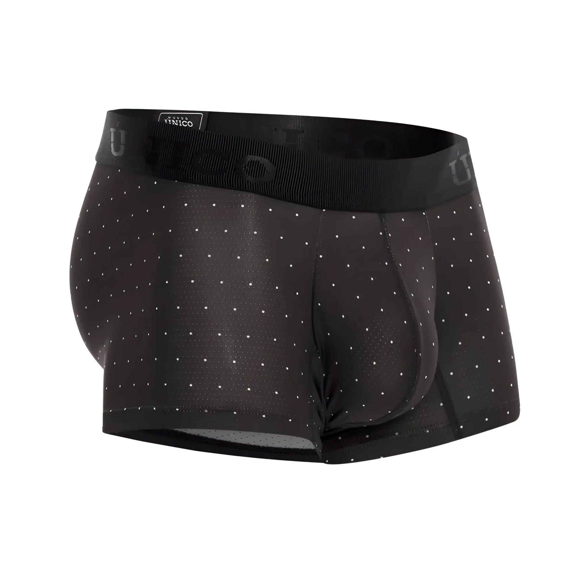 Black men’s boxer briefs unico 22110100103 astros trunks color 90 black with subtle white polka dots and branded waistband