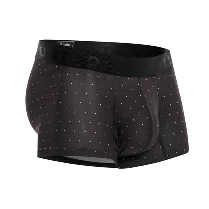 Black men’s boxer briefs unico 22110100103 astros trunks color 90 black with subtle white polka dots and branded waistband
