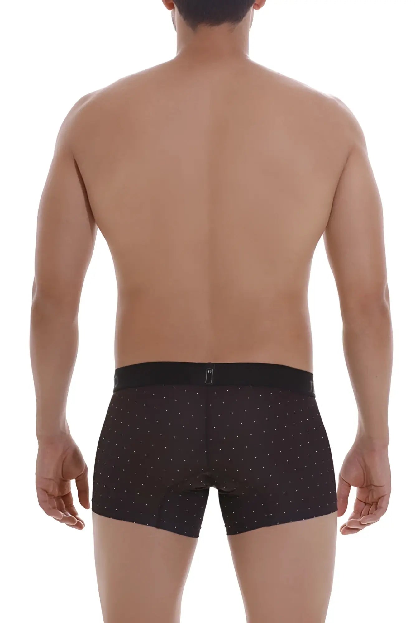 Black unico 22110100103 astros trunks briefs with subtle white dot pattern and matching black elastic waistband