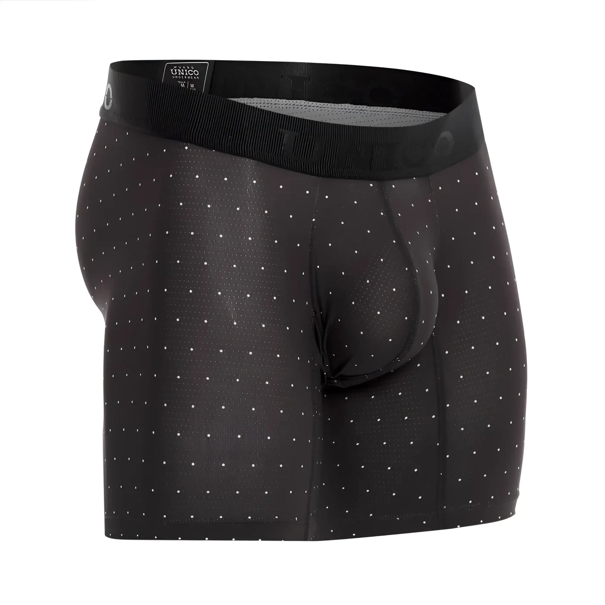 Black unico 22110100203 astros boxer briefs with subtle white dot pattern and reinforced mesh fabric