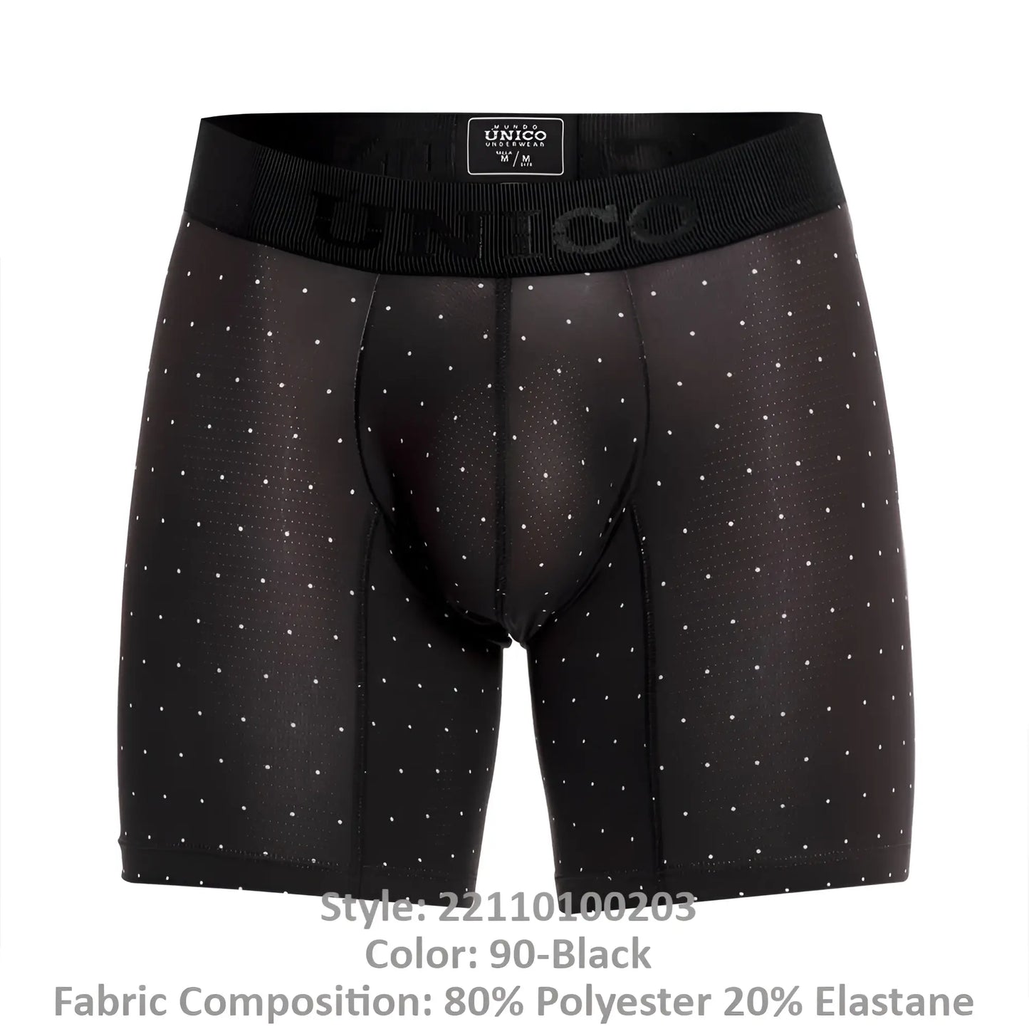 Black unico men’s boxer briefs with subtle white polka dots and ribbed waistband model 22110100203 astros color 90-black