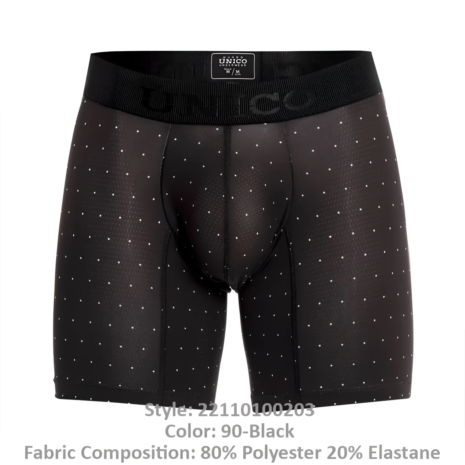 Black unico men’s boxer briefs with subtle white polka dots and ribbed waistband model 22110100203 astros color 90-black