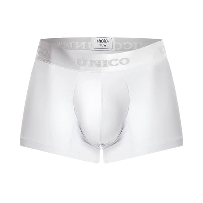 White unico 22120100101 cristalino A22 men’s boxer briefs with silver logo trim on waistband in white color