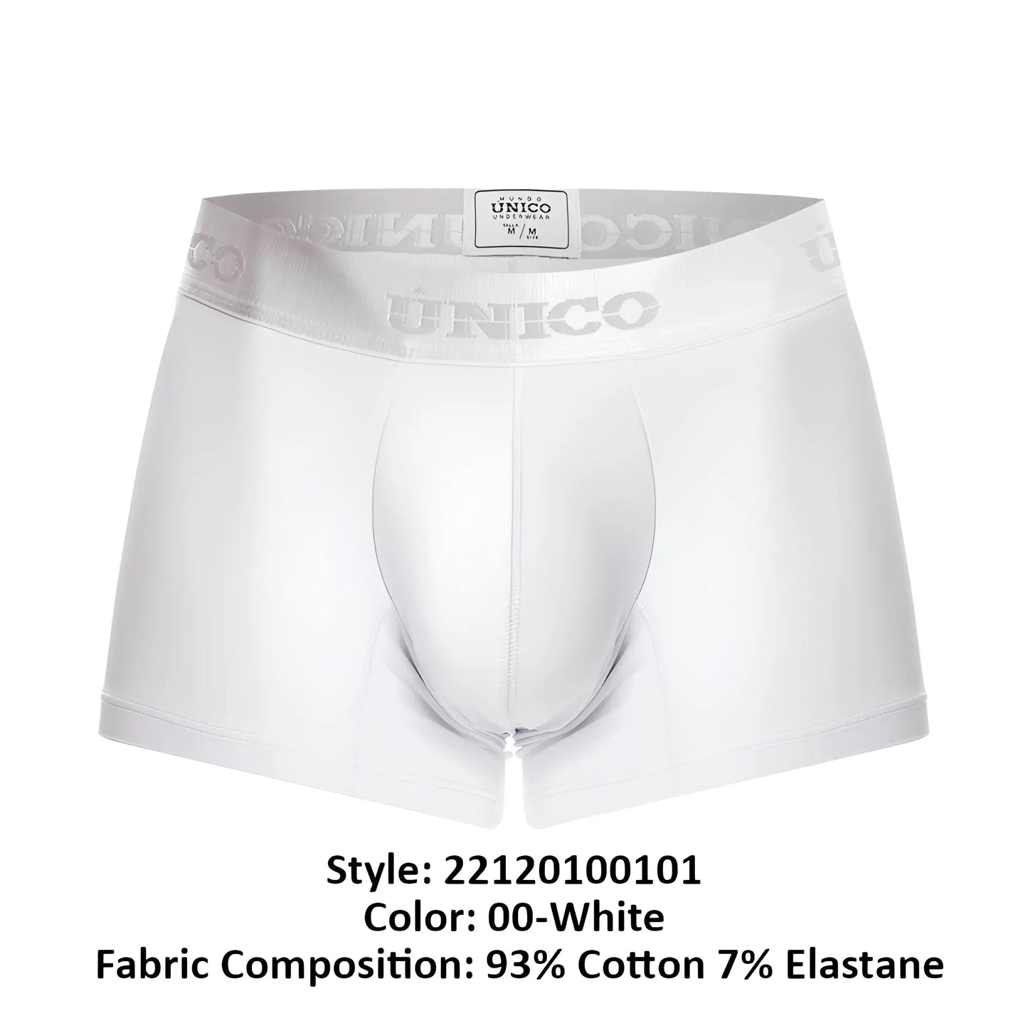 White unico 22120100101 cristalino a22 boxer briefs with subtle embossed logo on elastic waistband in white