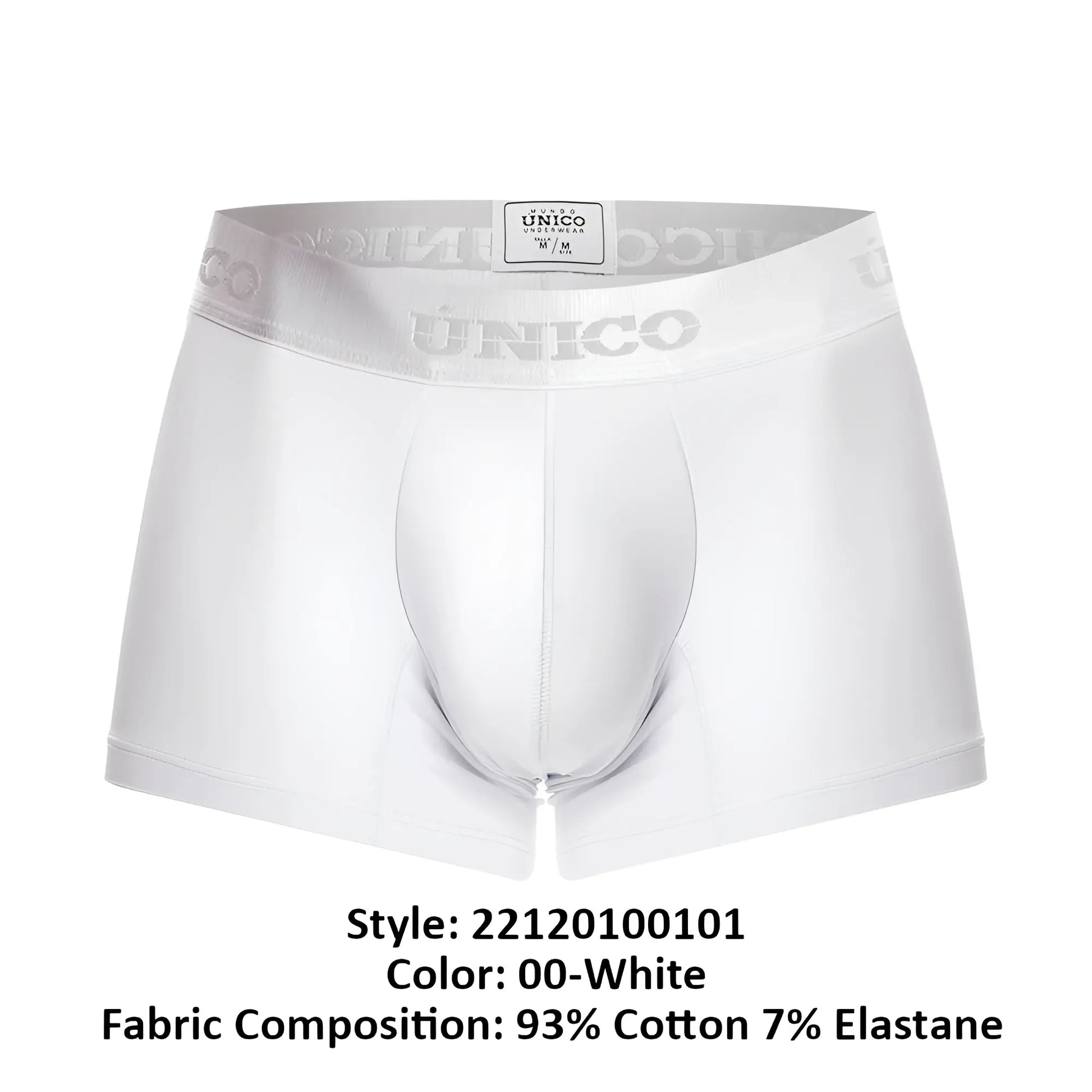 White unico 22120100101 cristalino a22 boxer briefs with subtle embossed logo on elastic waistband in white