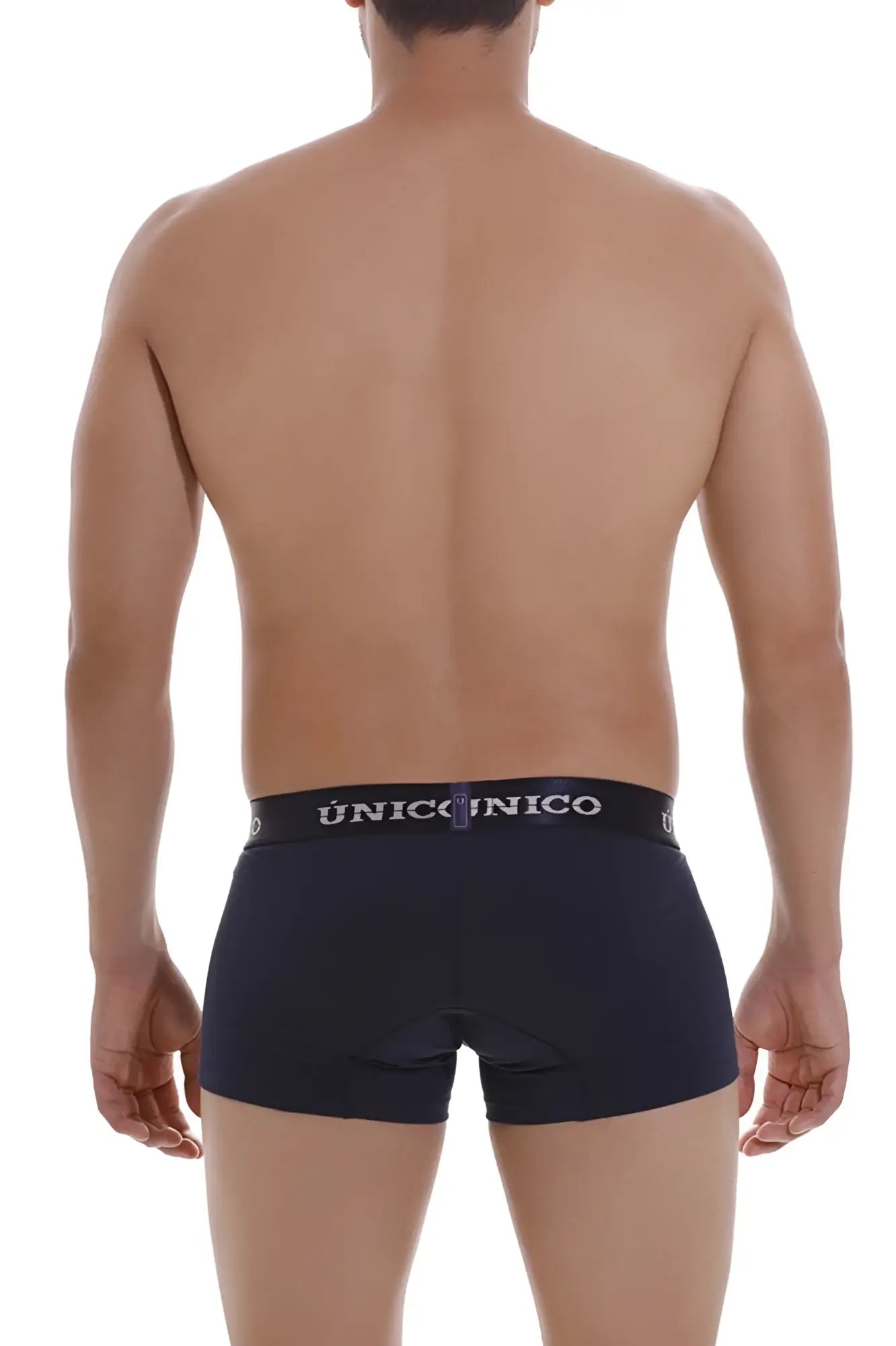 Black unico 22120100102 profundo a22 men’s briefs with white logo band in dark blue color front view