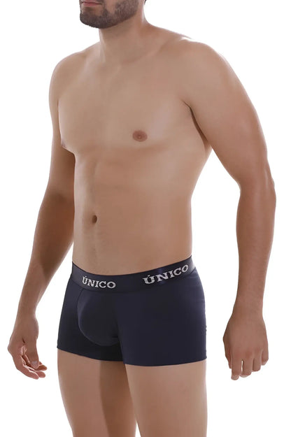 Dark navy blue unico 22120100102 profundo a22 trunks with a white logo waistband in dark blue color