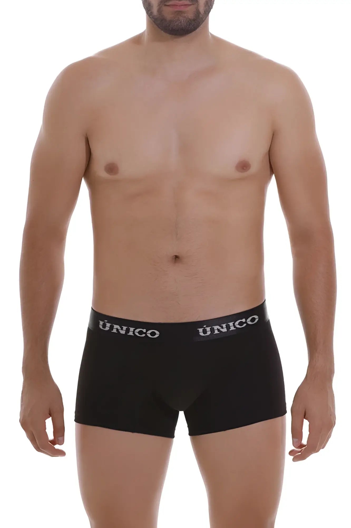 Black unico boxer briefs with contrasting white logo band in comfortable stretch fabric for daily wear