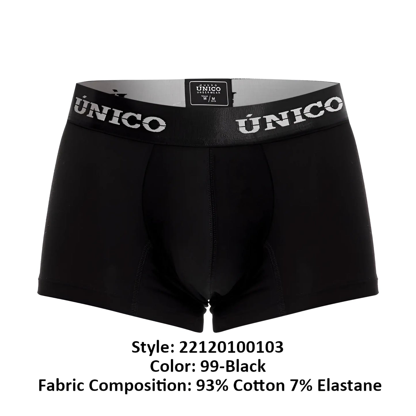 Black unico 22120100103 intenso a22 men’s boxer briefs with gray waistband and white brand lettering in color 99-black