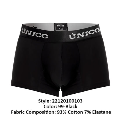 Black unico 22120100103 intenso a22 men’s boxer briefs with gray waistband and white brand lettering in color 99-black