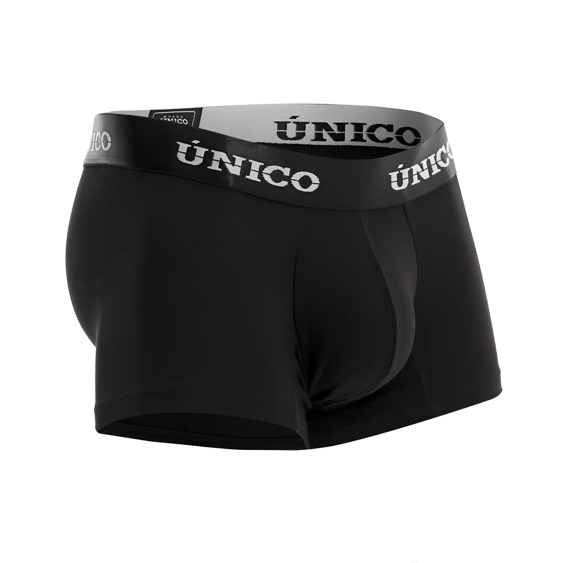 Black unico men’s boxer briefs with gray waistband and white brand name in intenso a22 trunks color 99 black