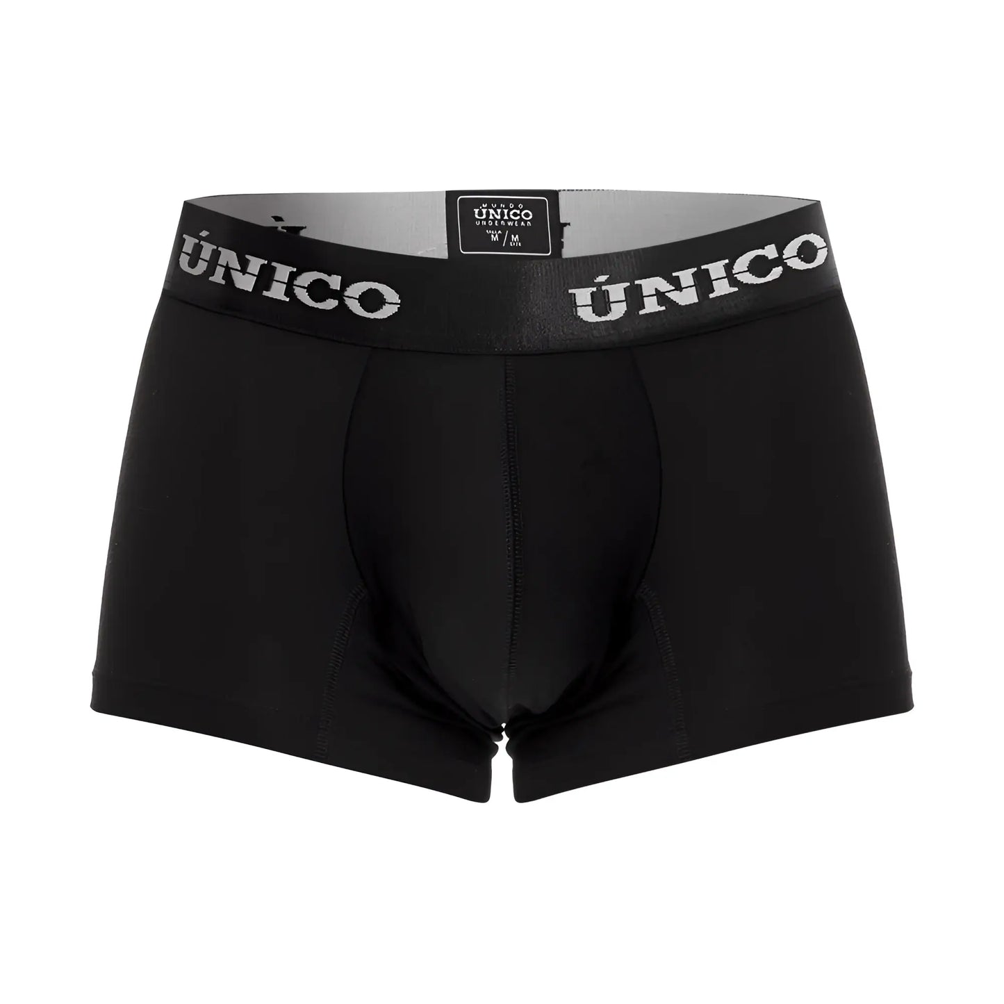 Black unico 22120100103 intenso a22 men’s briefs with gray waistband branded with unico in white lettering