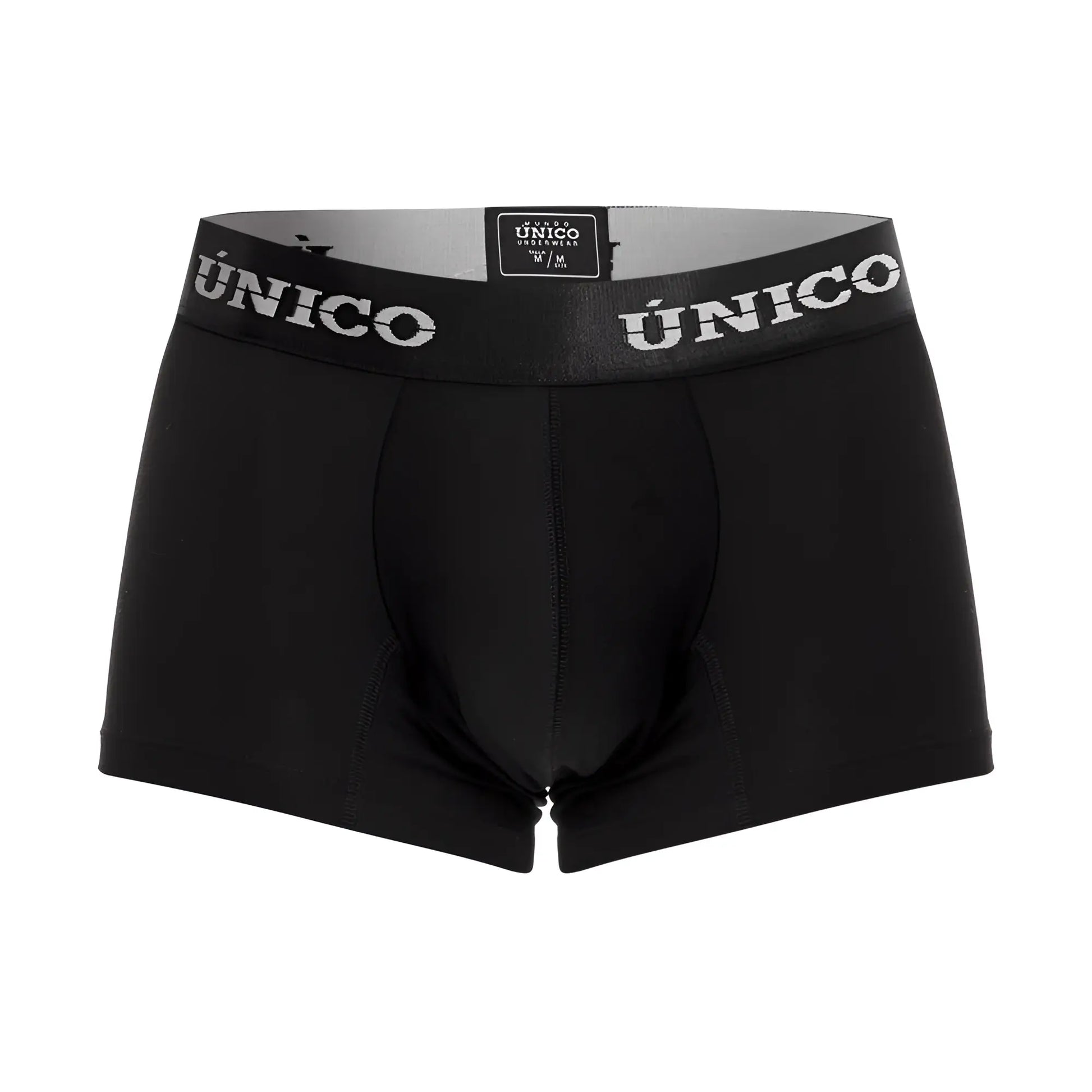 Black unico 22120100103 intenso a22 men’s briefs with gray waistband branded with unico in white lettering