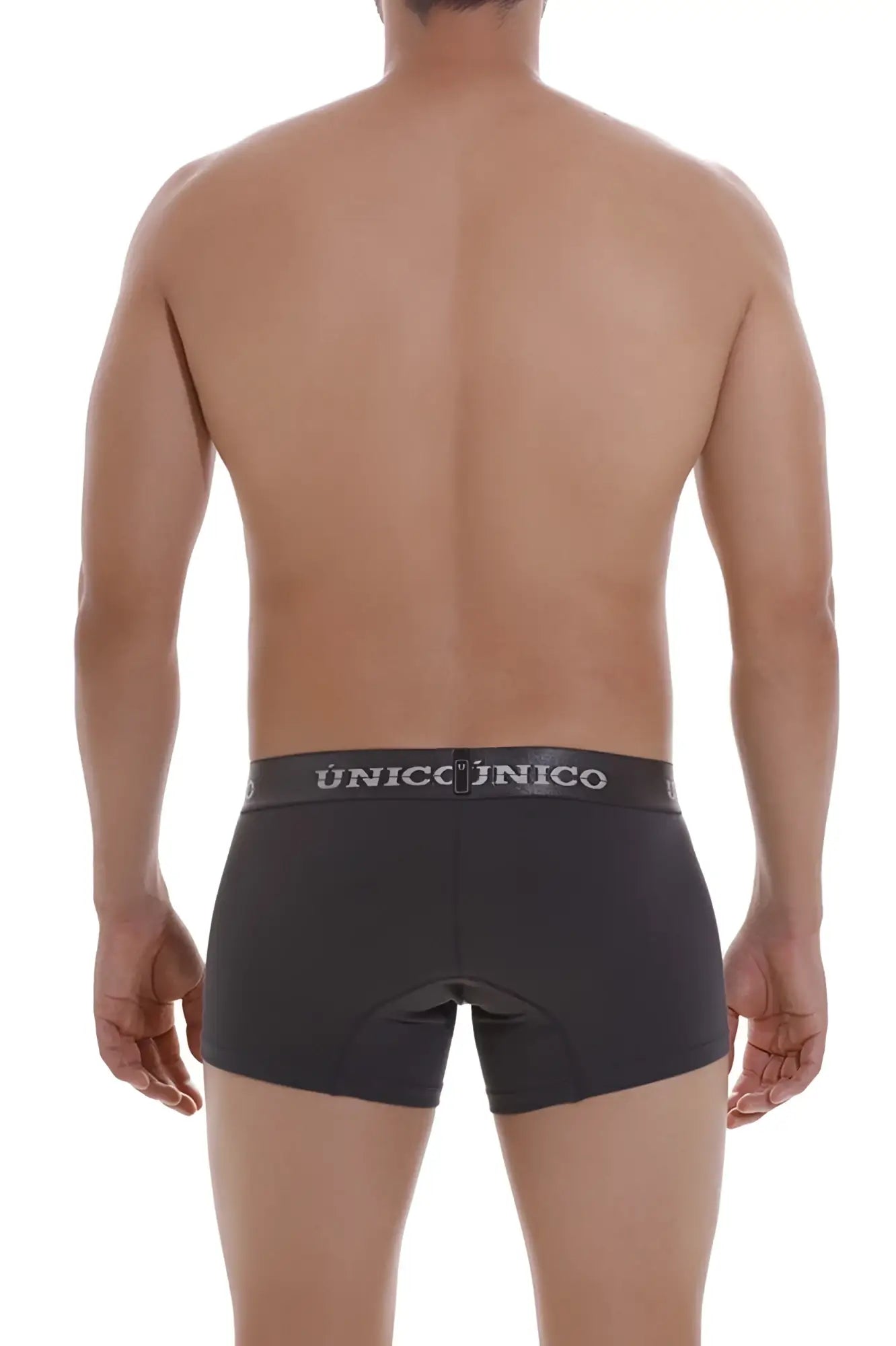 Black unico 22120100104 asfalto a22 trunks boxer briefs with gray waistband and white brand lettering in dark gray color
