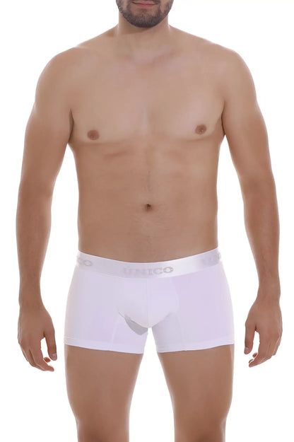 White unico 22120100105 cristalino m22 trunks with subtle elastic waistband and gray brand name lettering