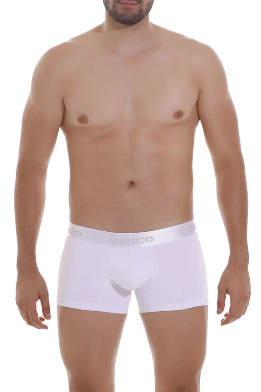 White unico 22120100105 cristalino m22 trunks with subtle elastic waistband and gray brand name lettering