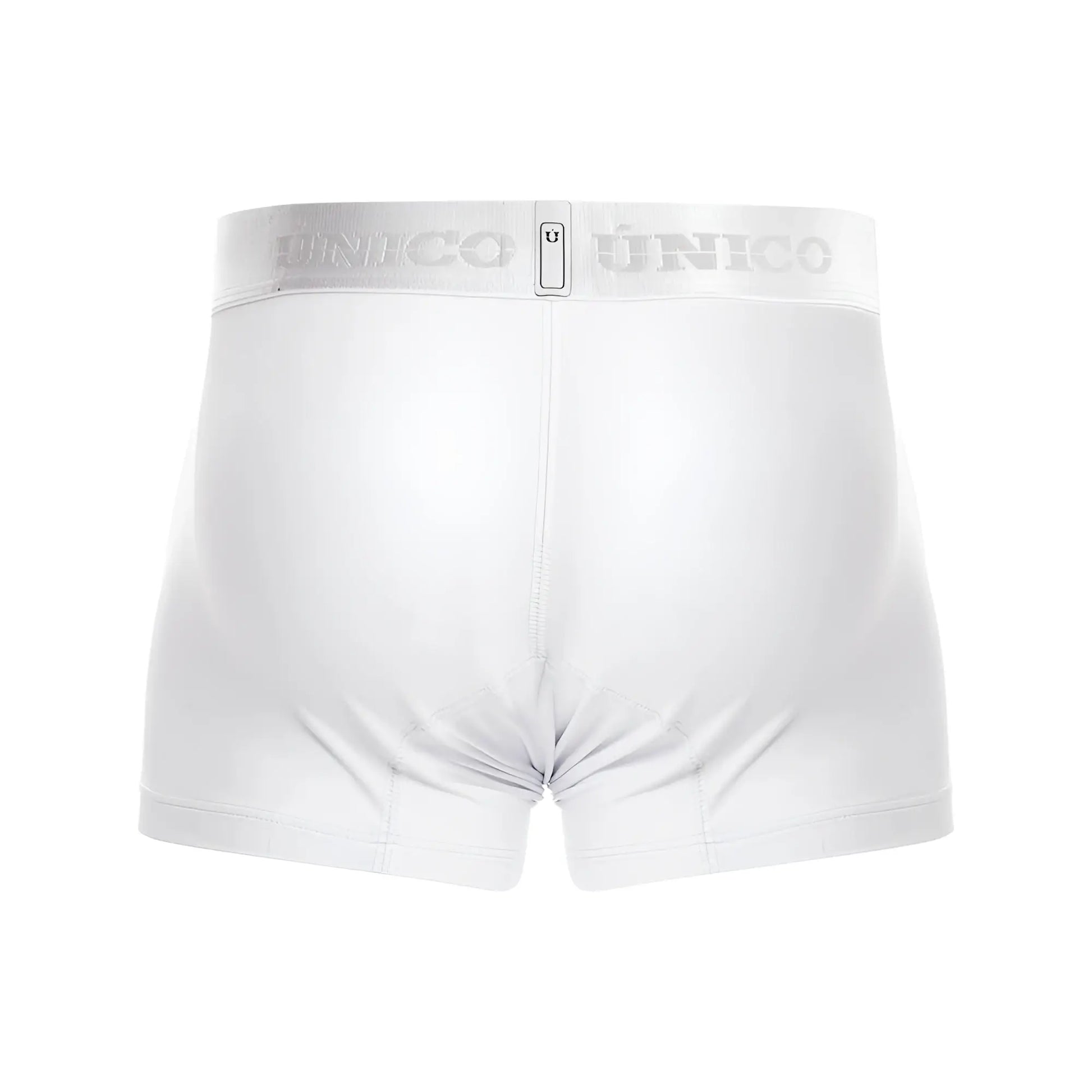 White unico boxer briefs with subtle silver logo band in cristalino m22 trunks color 00-white design