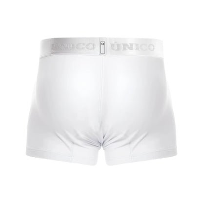 White unico boxer briefs with subtle silver logo band in cristalino m22 trunks color 00-white design