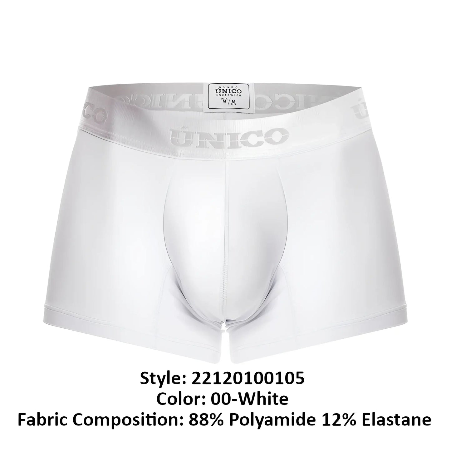 White unico 22120100105 cristalino m22 men’s boxer briefs with supportive contoured design and elastic waistband