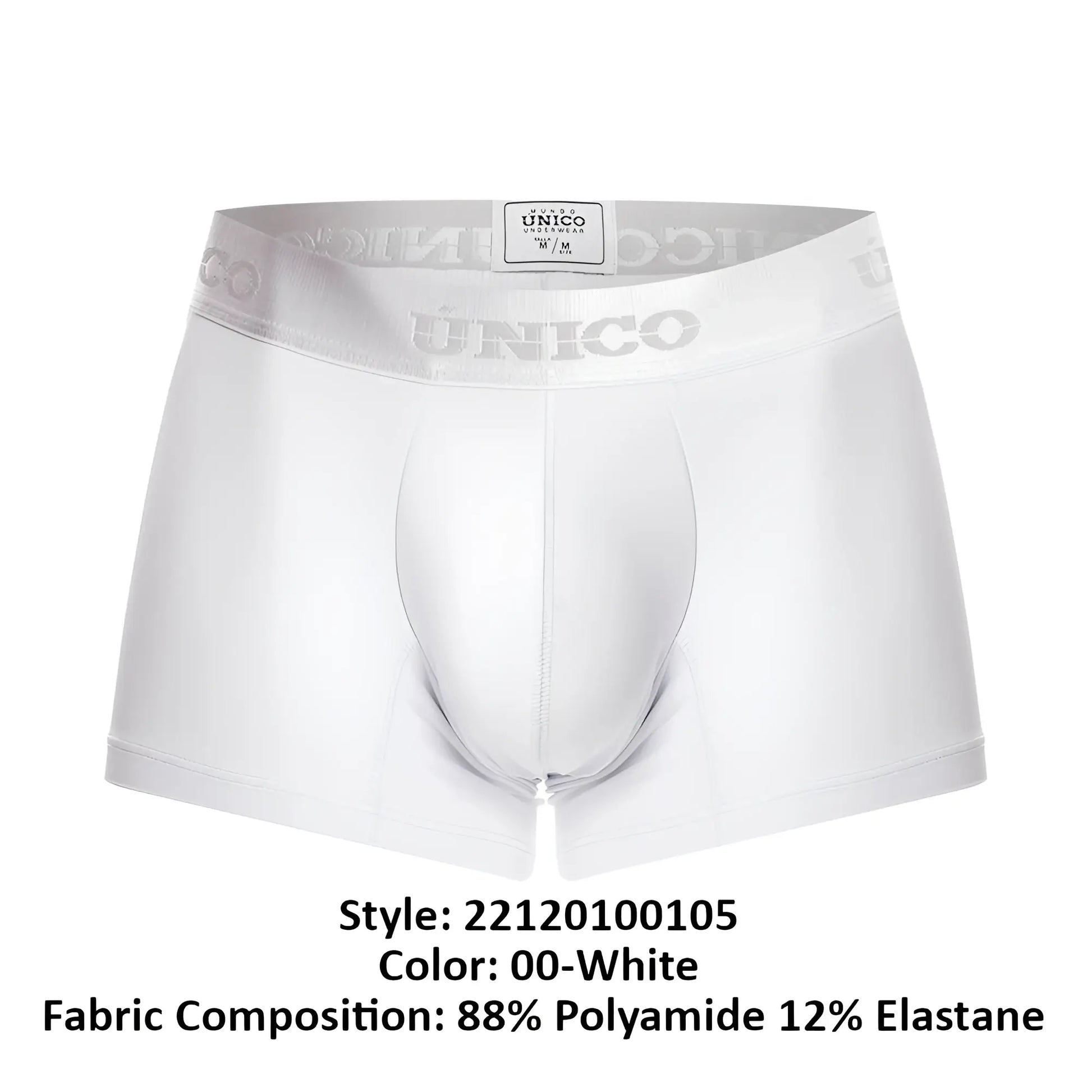 White unico 22120100105 cristalino m22 men’s boxer briefs with supportive contoured design and elastic waistband