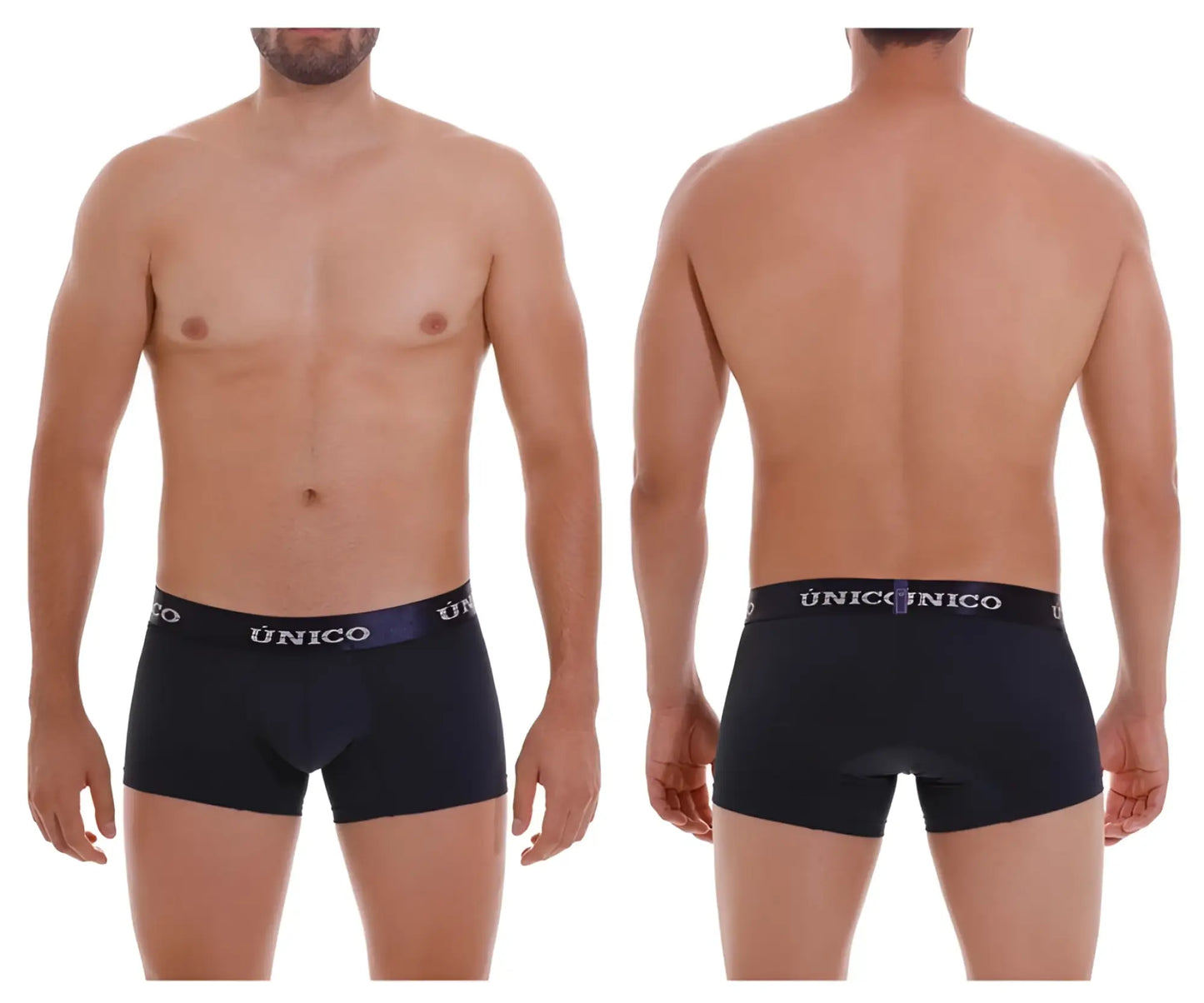 Black unico boxer briefs with a purple waistband and white brand name from unico 22120100106 profundo m22 trunks color 82