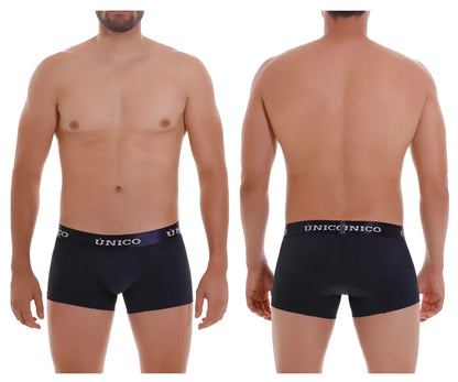 Black unico boxer briefs with a purple waistband and white brand name from unico 22120100106 profundo m22 trunks color 82
