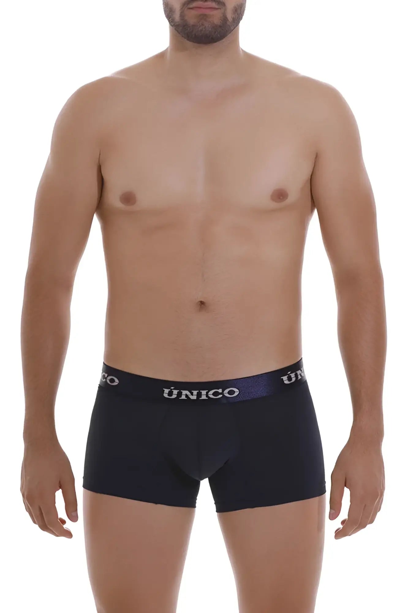 Black unico men’s briefs with navy blue waistband and white brand name from unico 22120100106 profundo m22 trunks