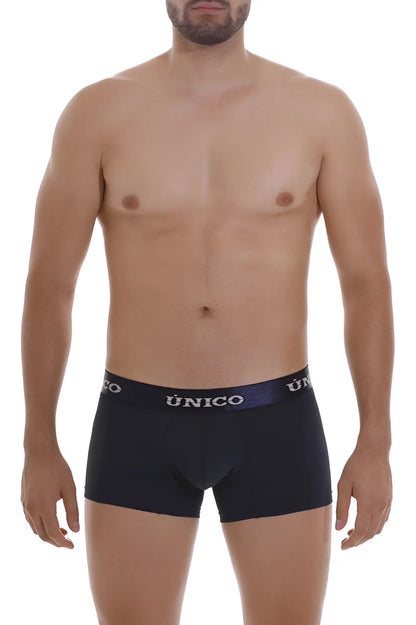 Black unico men’s briefs with navy blue waistband and white brand name from unico 22120100106 profundo m22 trunks