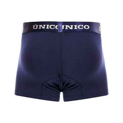 Navy blue unico 22120100106 profundo m22 boxer briefs with matching elastic waistband and white brand lettering