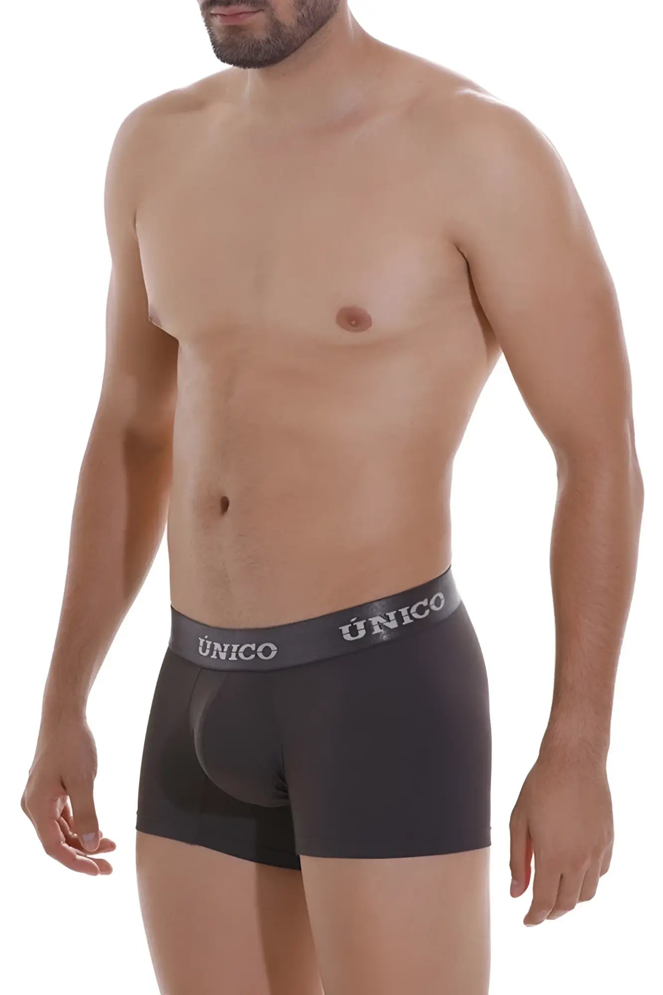 Black unico mens boxer briefs with gray waistband and white brand name in color 96 dark gray from model 22120100108