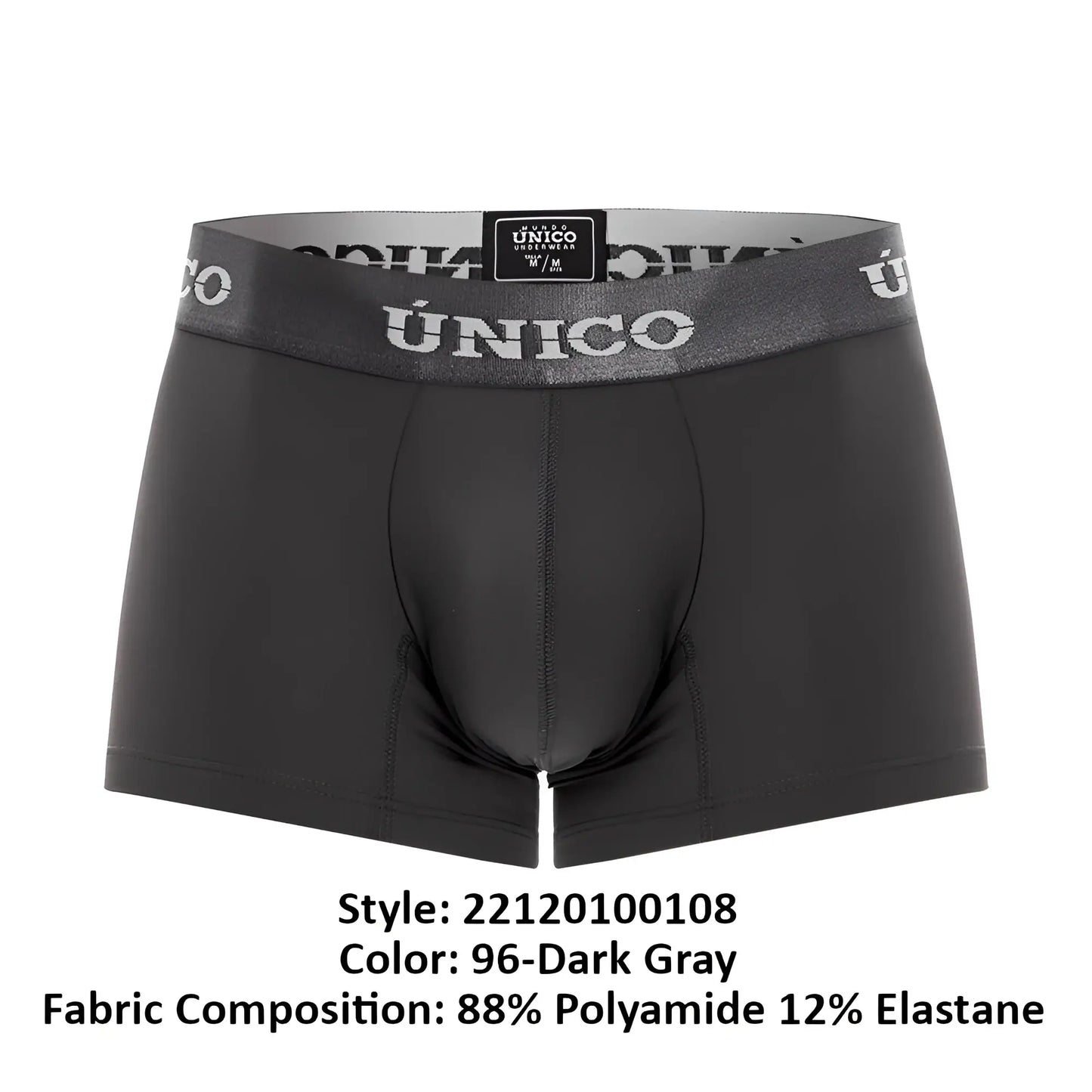 Dark gray unico 22120100108 asfalto men’s boxer briefs with textured waistband and white brand lettering