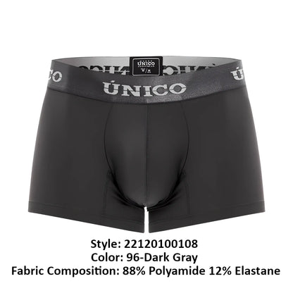 Dark gray unico 22120100108 asfalto men’s boxer briefs with textured waistband and white brand lettering