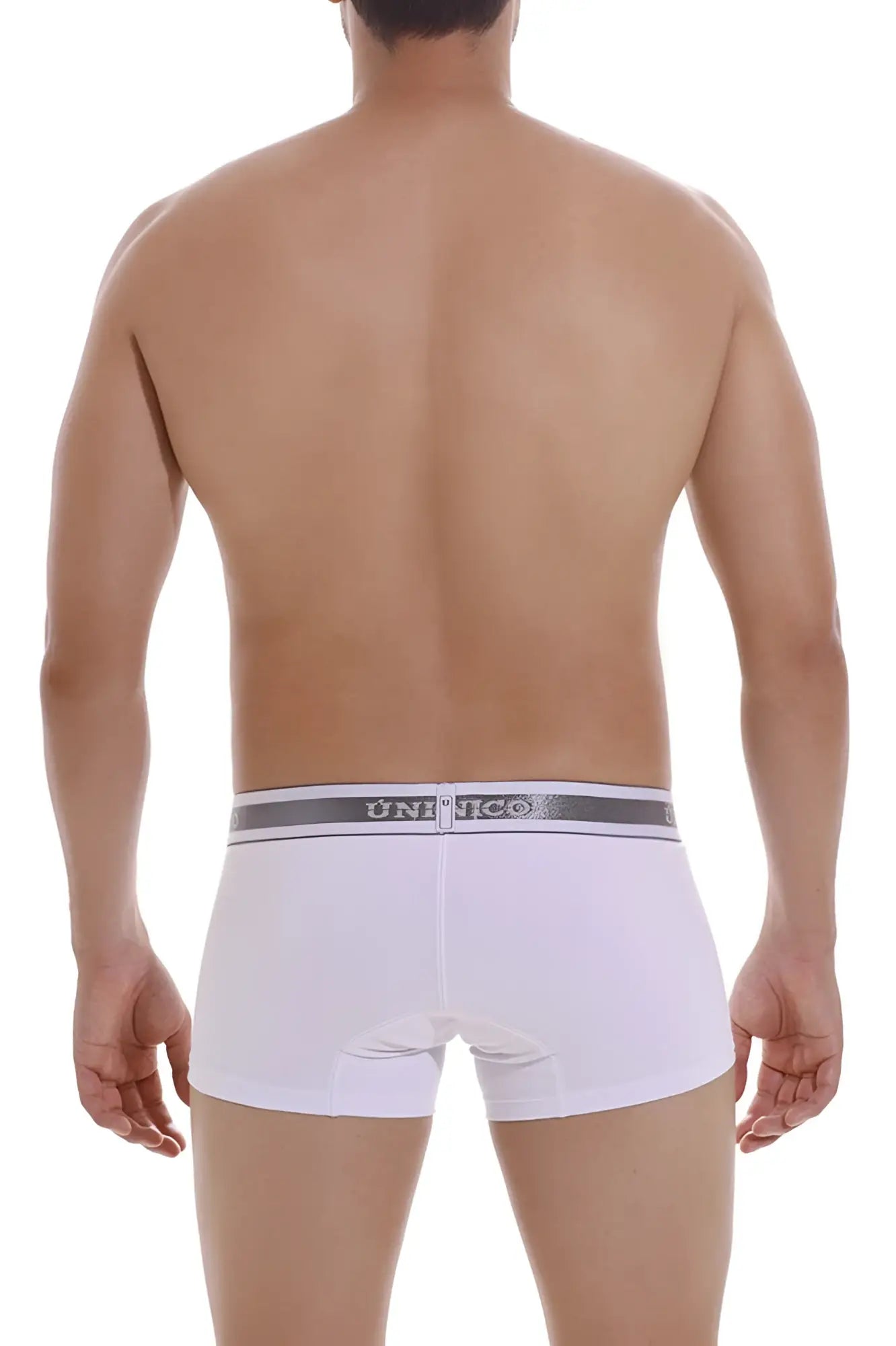 White unico 22120100109 lustre a22 briefs with gray elastic waistband and black brand lettering