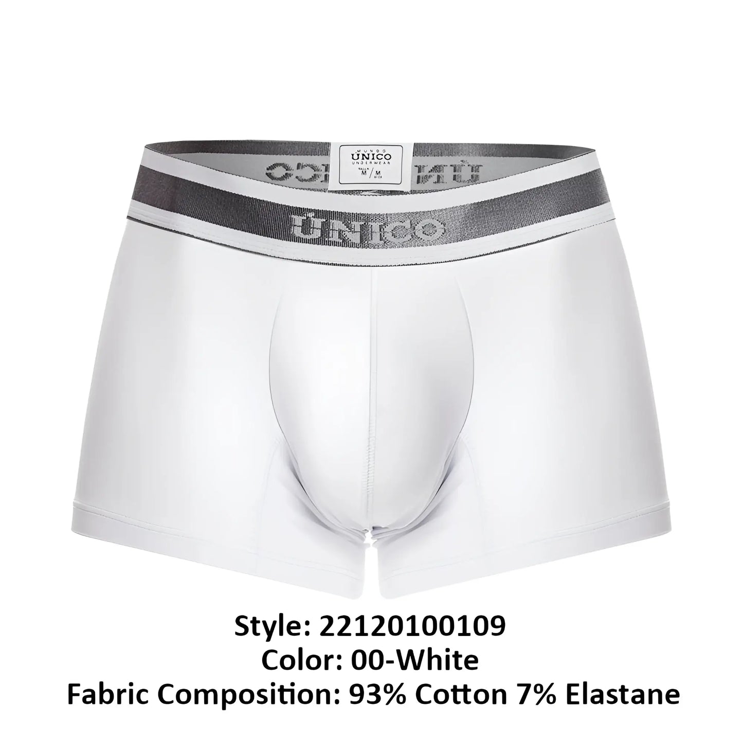 White unico 22120100109 lustre a22 men’s briefs with gray and white elastic waistband featuring brand logo