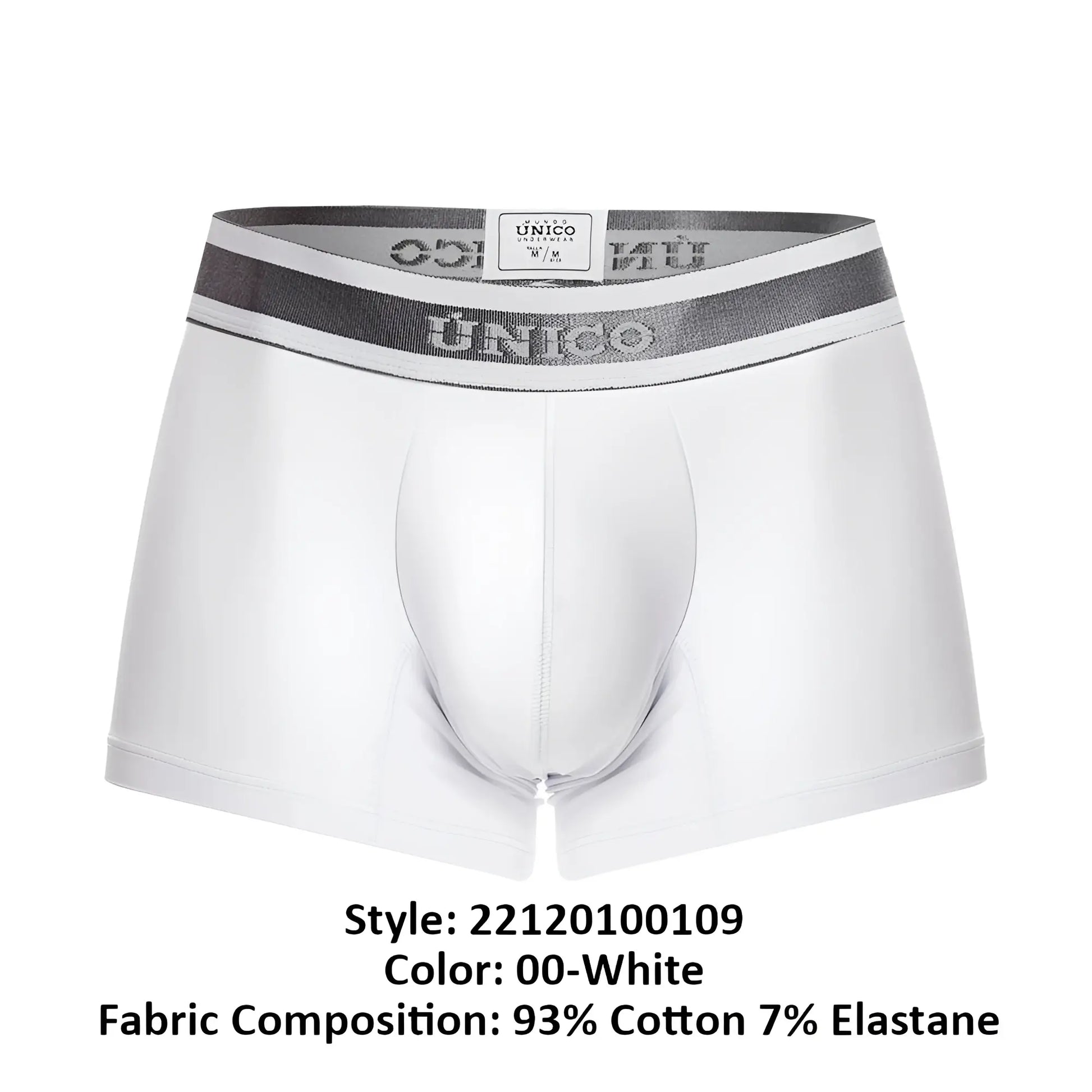 White unico 22120100109 lustre a22 men’s briefs with gray and white elastic waistband featuring brand logo