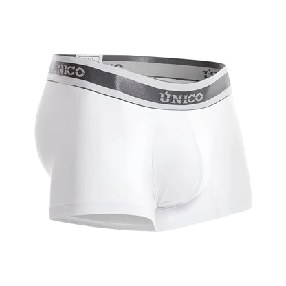 White unico 22120100109 lustre a22 men’s briefs with gray elastic waistband and silver brand name lettering