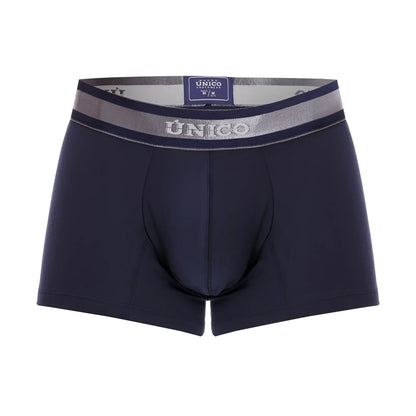 Dark navy unico men’s briefs with silver embossed waistband and branded label in unico 22120100110 cardenal a22 trunks color 82 dark blue