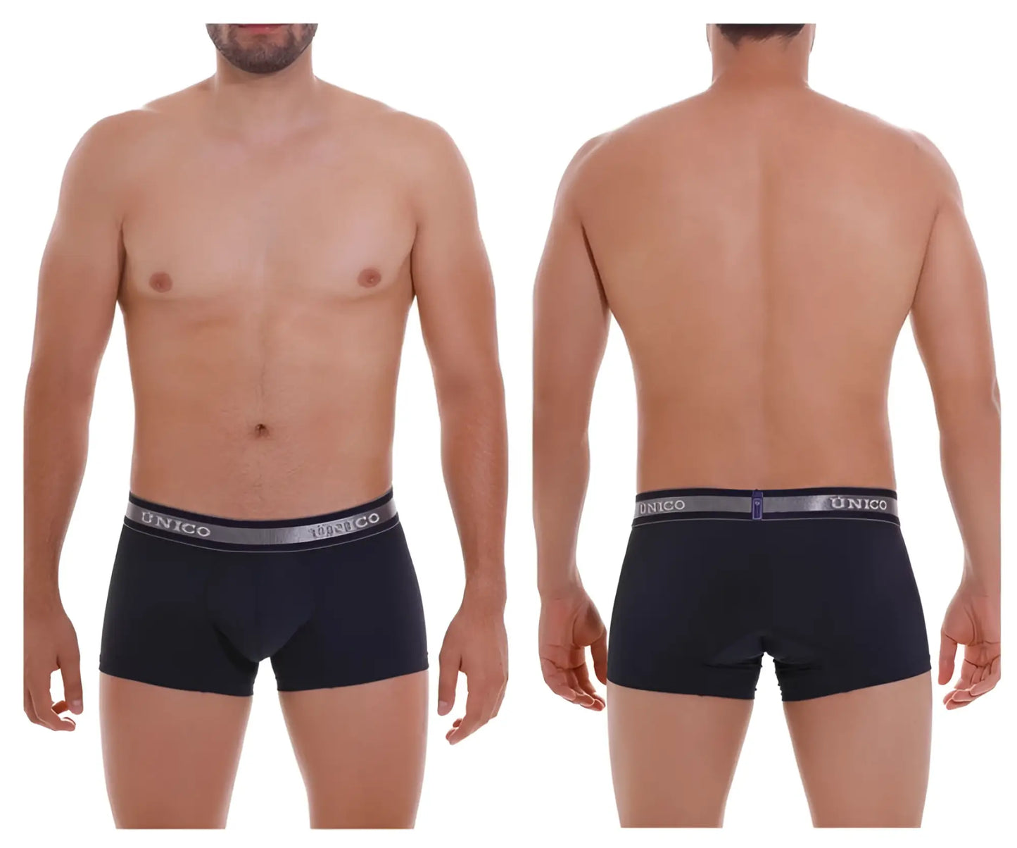 Black unico men’s briefs with gray elastic waistband branded in white from unico 22120100113 cardenal m22 trunks