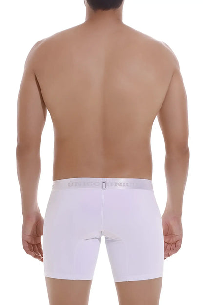 White unico 22120100201 cristalino a22 boxer briefs with gray elastic waistband and silver unico lettering