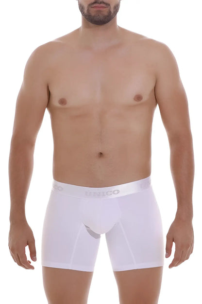 White unico cristallino a22 boxer briefs with subtle gray logo waistband in breathable fabric for comfort and support