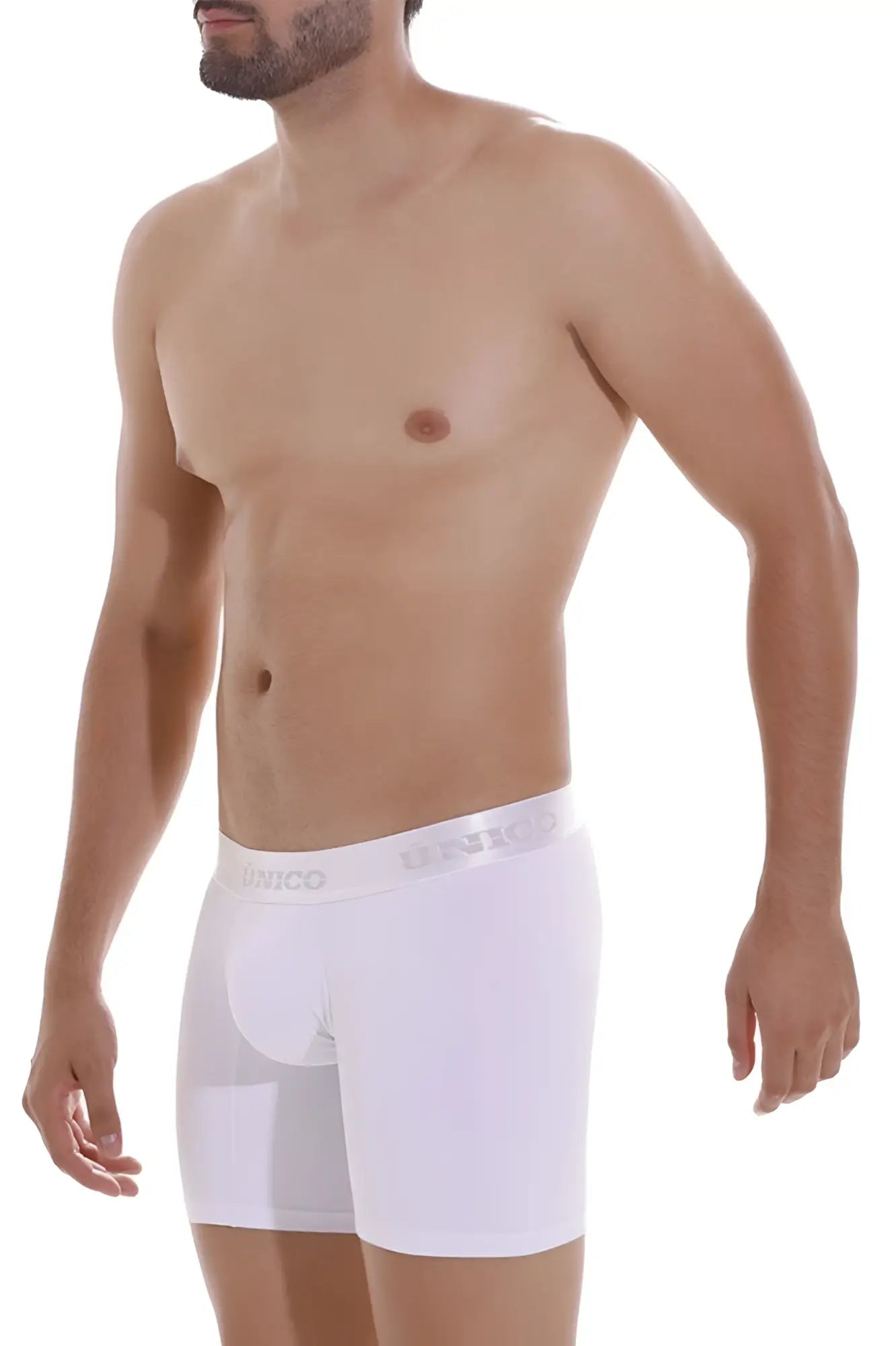 White unico 22120100201 cristalino a22 boxer briefs with subtle gray logo band at the waist in white color
