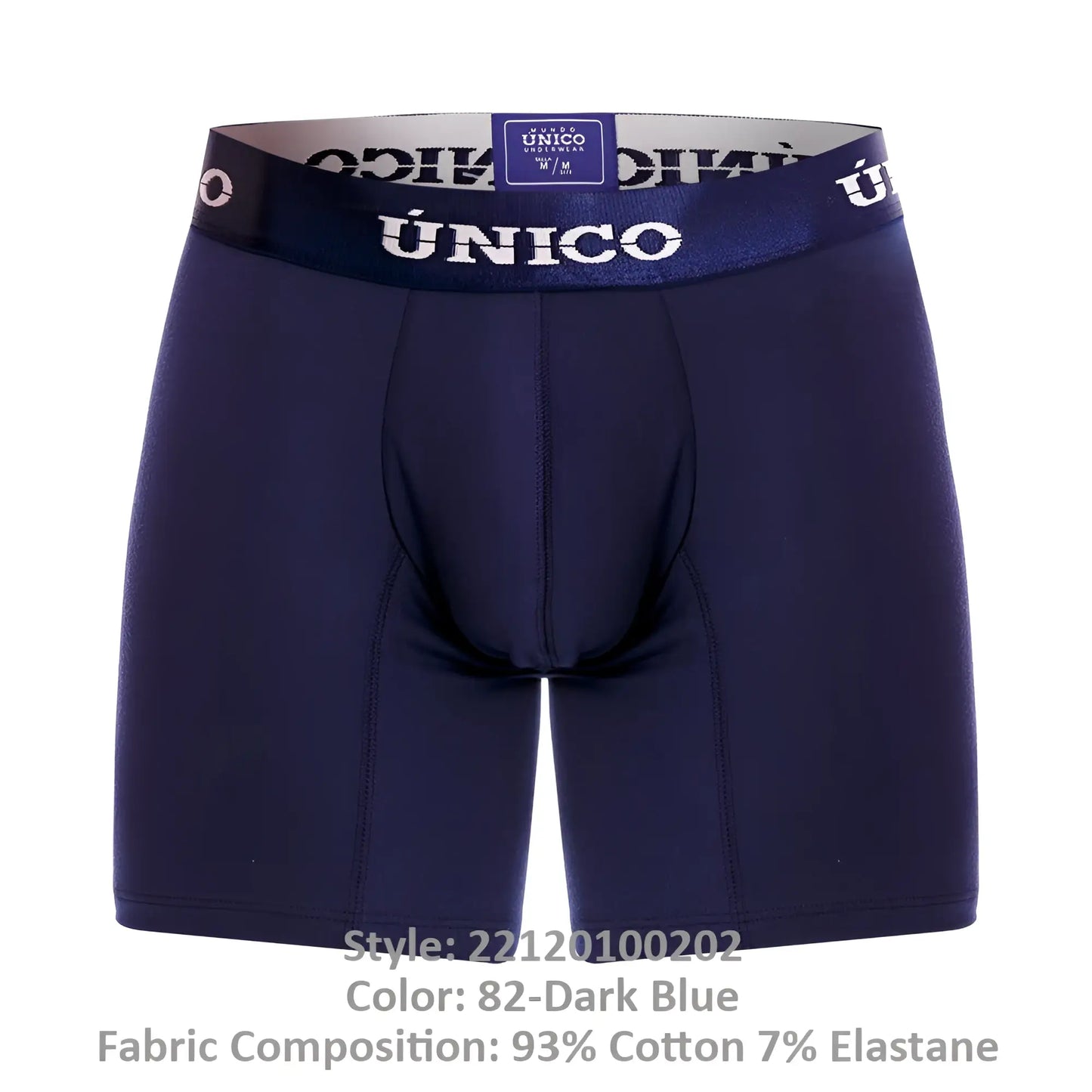 Dark blue unico profondo a22 boxer briefs for men with navy waistband featuring white brand name lettering