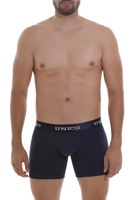 Navy blue unico profundo a22 boxer briefs with white logo waistband designed for comfortable everyday wear