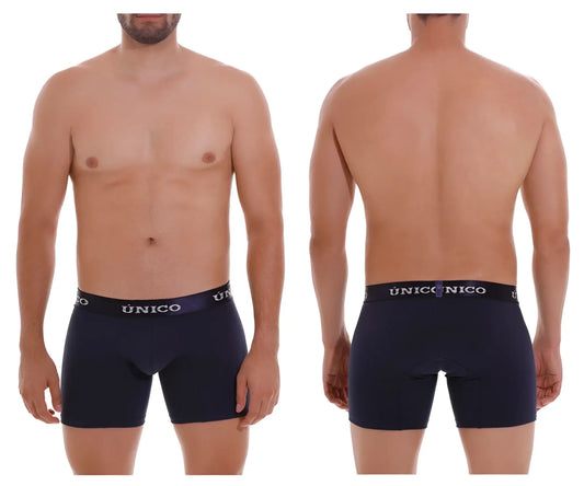 Navy blue unico profondo a22 boxer briefs with a white logo band designed for comfortable men’s wear