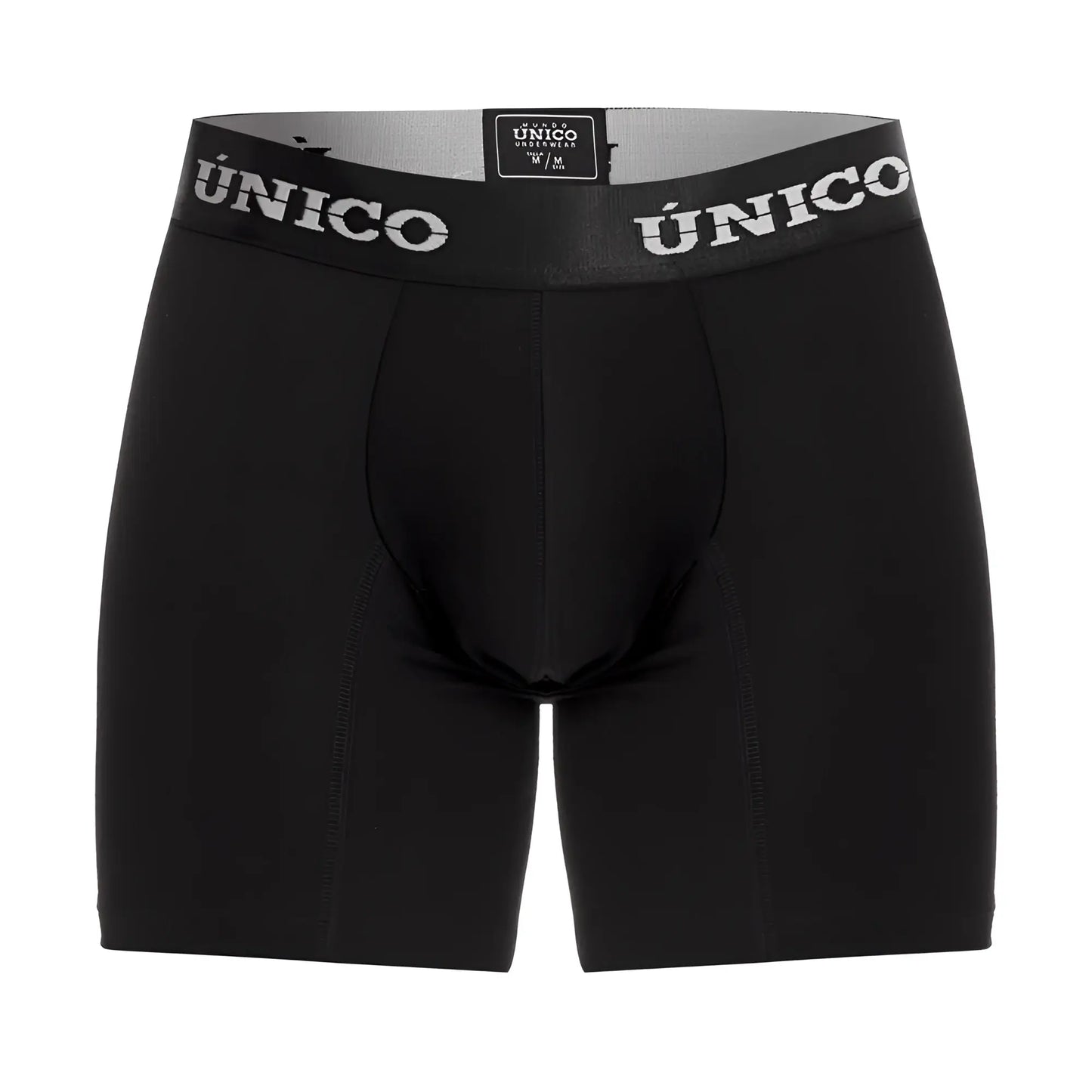 Black unico men’s boxer briefs with a gray waistband featuring white unico branding color 99 black intense style